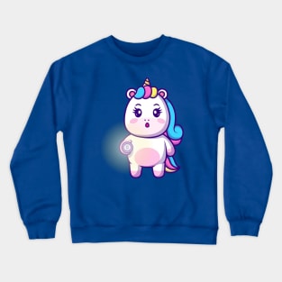 Cute Unicorn Holding Flashlight Cartoon Crewneck Sweatshirt